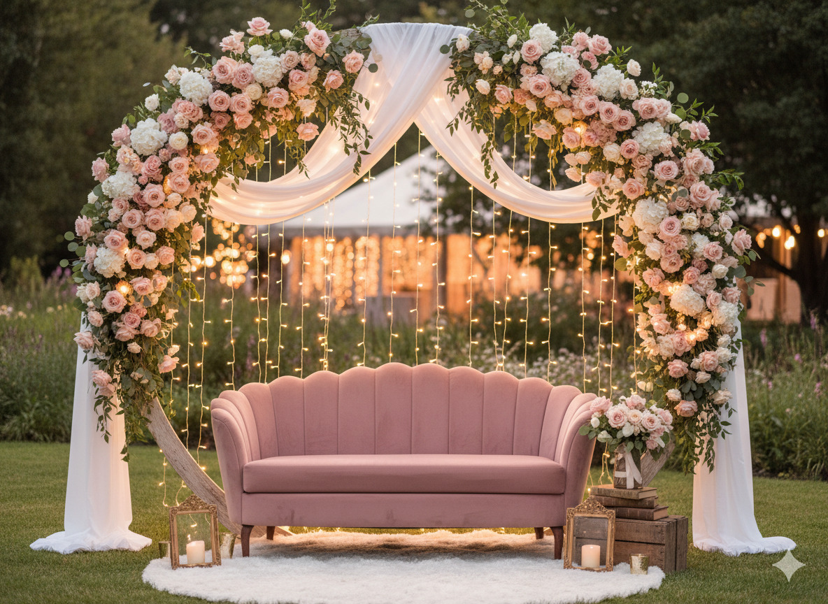 Romantische foto zone met bloemen